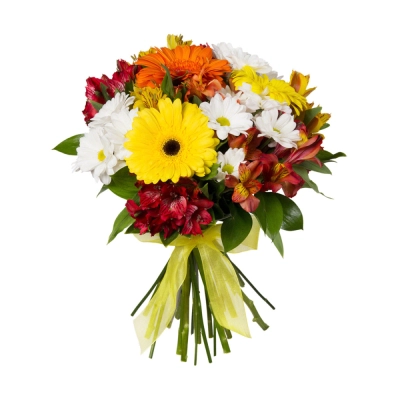 Букет «Красочный фонтан» — яркая симфония из альстромерий, гербер и хризантем Еманжелинск Челябинская область