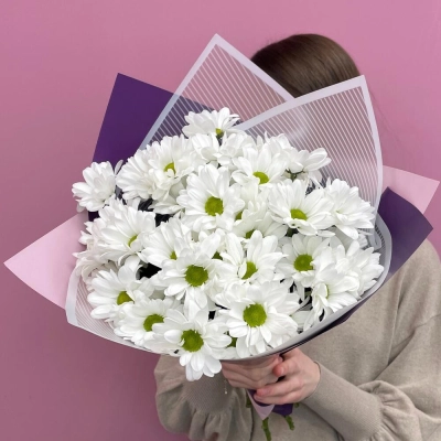 Букет «Весеннее настроение» – свежесть белых хризантем Еманжелинск Челябинская область
