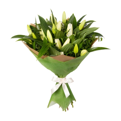 Нежный букет из лилий с фисташкой – элегантность в каждой детали Еманжелинск Челябинская область