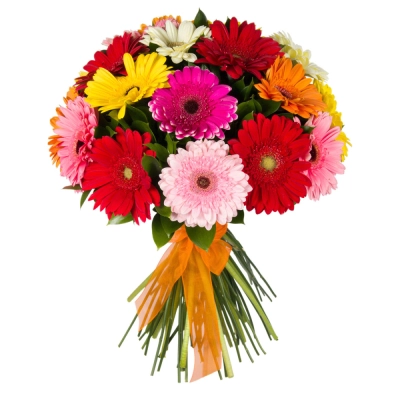Букет «Мамба» – взрыв красок из оранжевых, лиловых и розовых гербер Еманжелинск Челябинская область