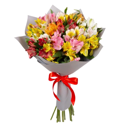 Букет «Рассвет» из разноцветных альстромерий Еманжелинск Челябинская область