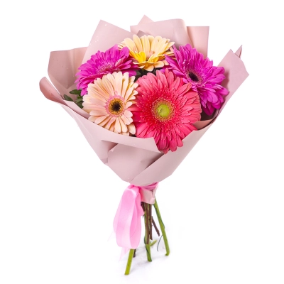 Яркий букет из 5 разноцветных гербер – солнечное настроение в подарок Еманжелинск Челябинская область