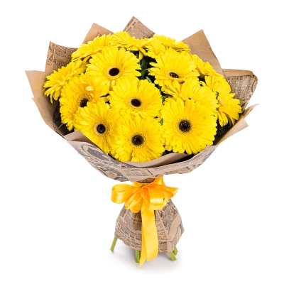 Пышный букет из 15 жёлтых гербер – как луч солнца в ваших руках Еманжелинск Челябинская область