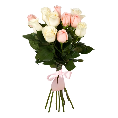 Букет из розовых и белых роз Еманжелинск Челябинская область