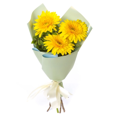 Яркий букет из 3 жёлтых гербер – частичка солнечного света Еманжелинск Челябинская область