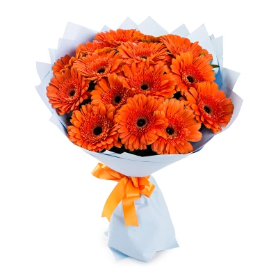Яркий букет из 15 оранжевых гербер – как кусочек солнца в ваших руках Еманжелинск Челябинская область