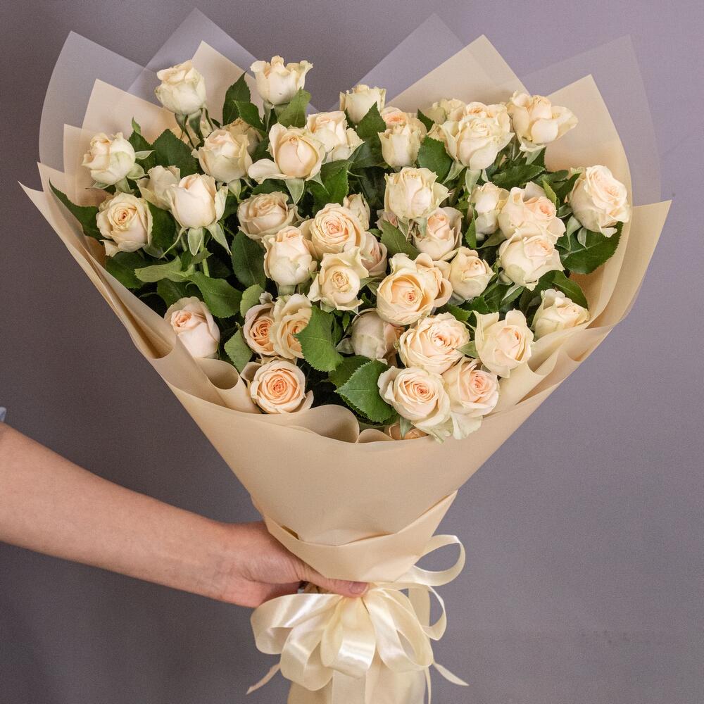 Букет «Персик» – пышные кустовые розы нежно-персикового оттенка Еманжелинск Челябинская область