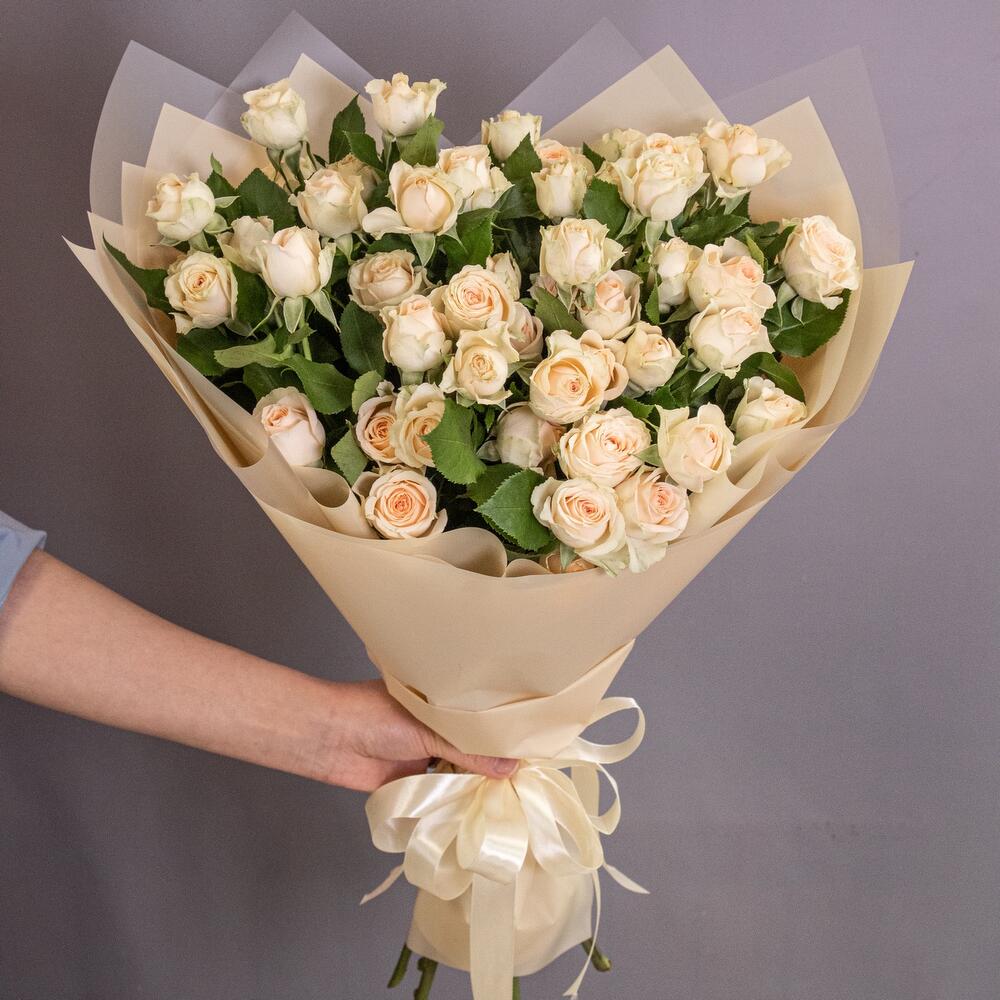 Букет «Персик» – пышные кустовые розы нежно-персикового оттенка Еманжелинск Челябинская область