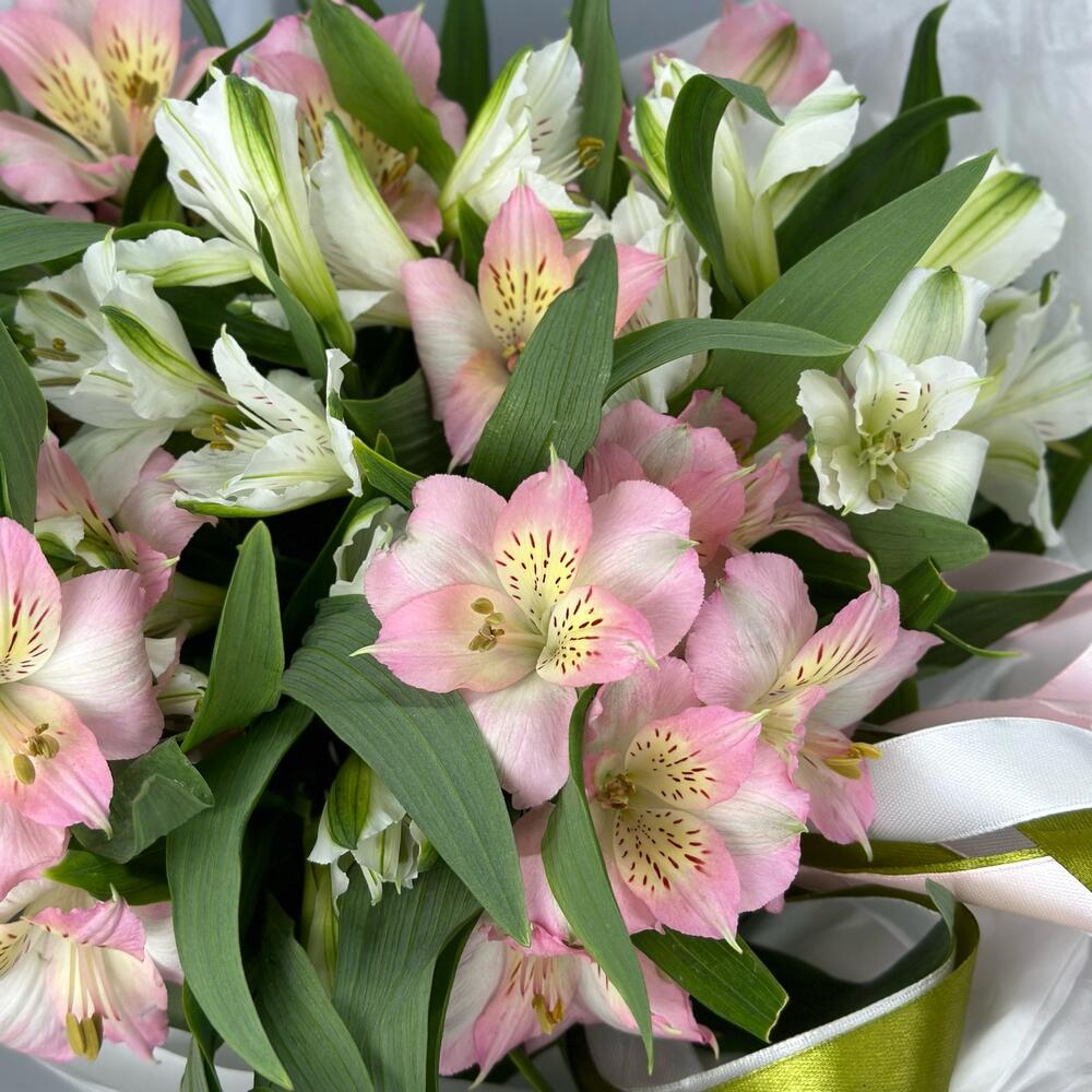 Букет «Нежность» – трогательное сочетание белых и розовых альстромерий Еманжелинск Челябинская область