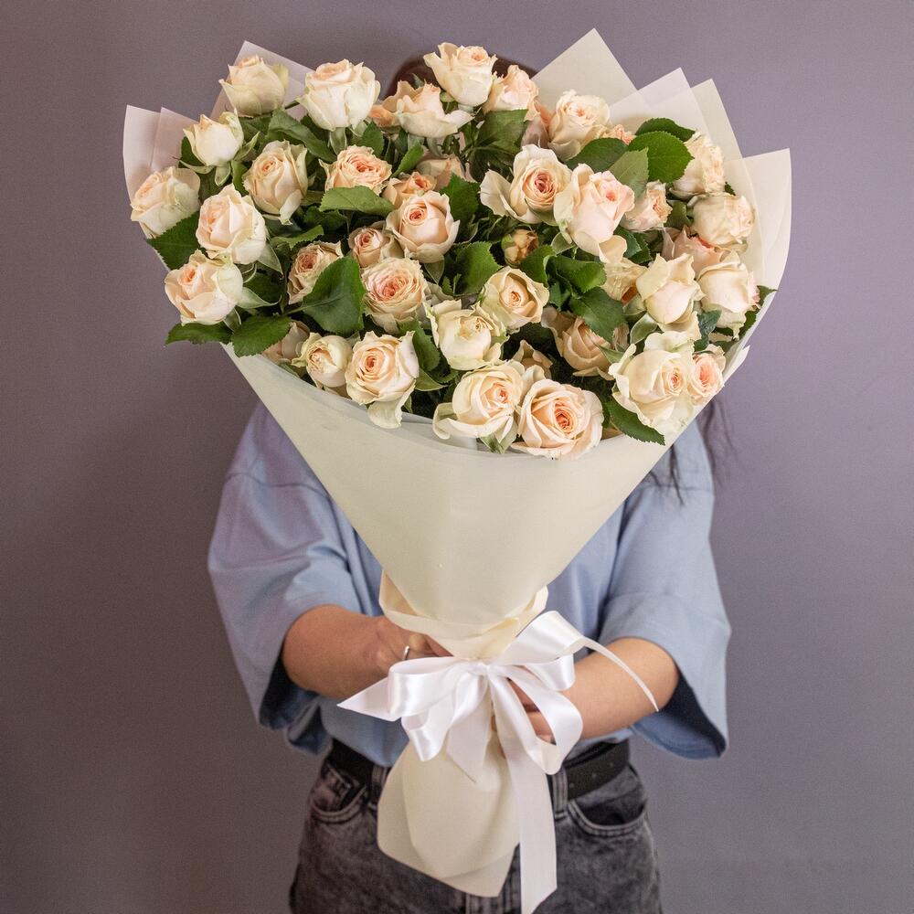 Букет «Персик» – пышные кустовые розы нежно-персикового оттенка Еманжелинск Челябинская область